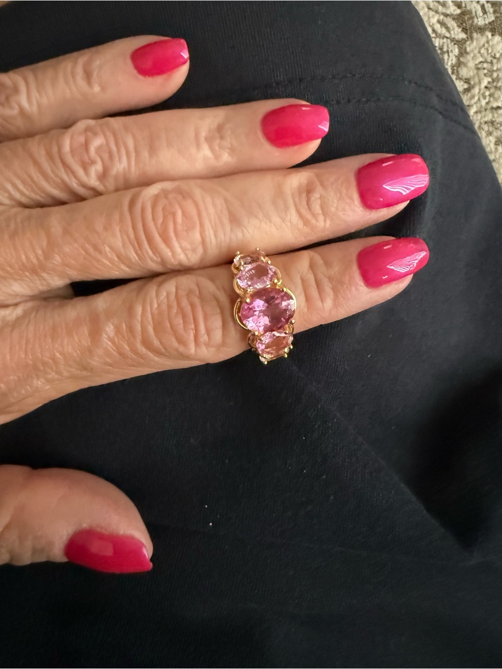 Lowest Price! 4.58KT Pink Topaz 5- Stone Ring in 18kt Gold over Sterling Silver - Picture 5 of 6